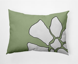 Petal Lines Decorative Lumbar Pillow, Green, 14x20"