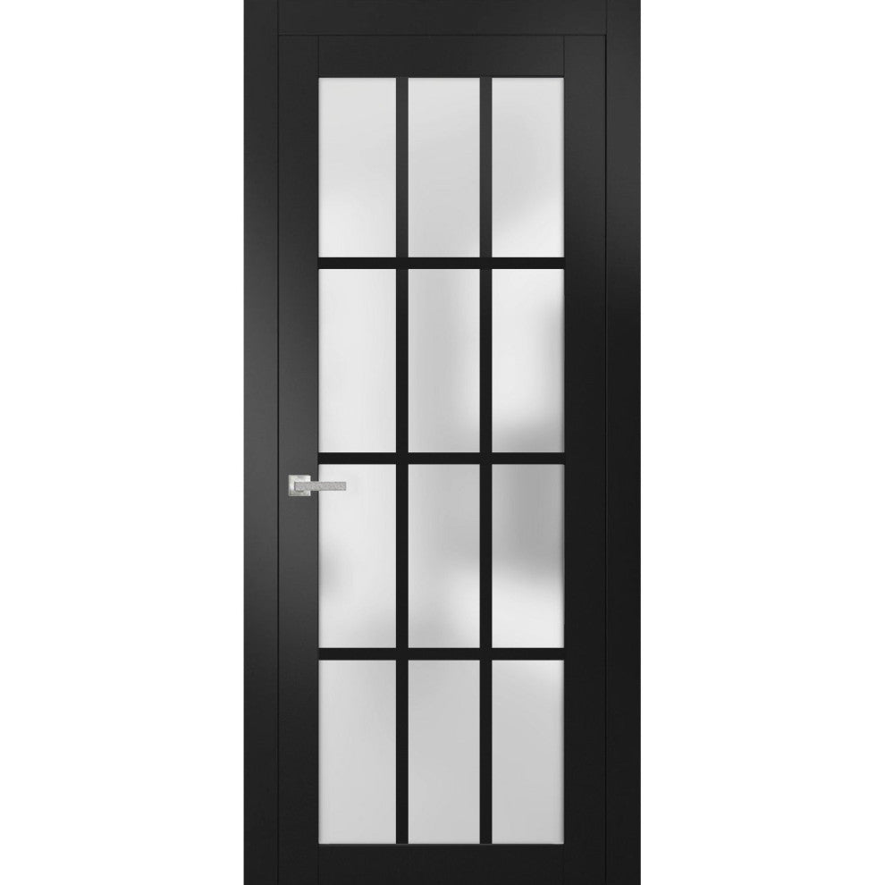 Solid French Door Frosted Glass 12 Lites | Felicia 3312 Matte Black -18" x 96"