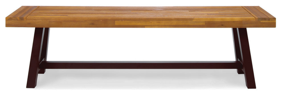 GDF Studio Colonial Outdoor Sandblack Finish Acacia Wood and Rustic Metal Bench