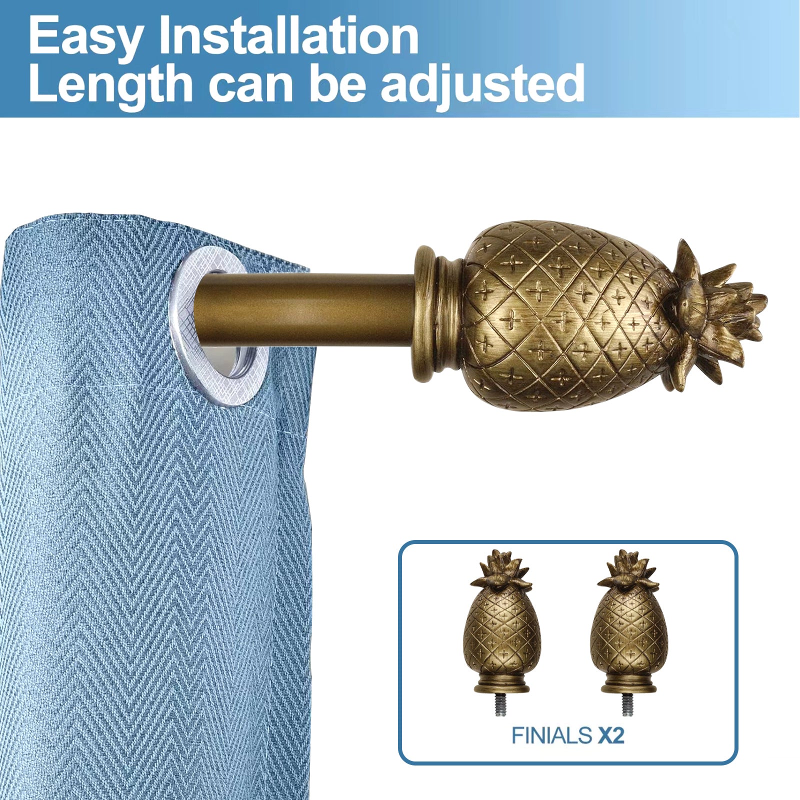 1" Pineapple Curtain Rod, 84"-120", Renaissance Gold