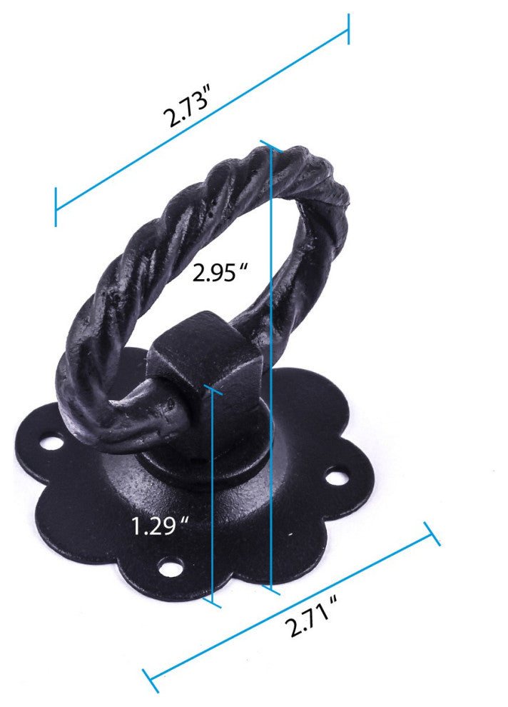 Renovators Supply Door Lock Latch 6 in Black Wrought Iron Floral Ring Gate Latch