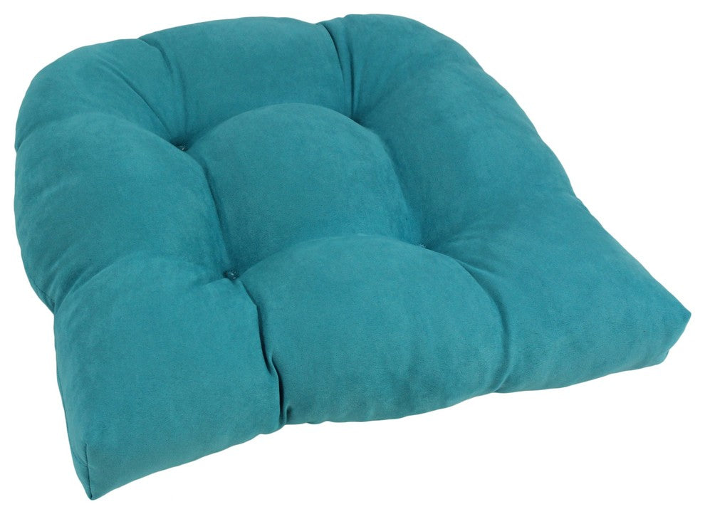 19" U-Shaped Micro Suede Tufted Dining Chair Cushion, Aqua Blue