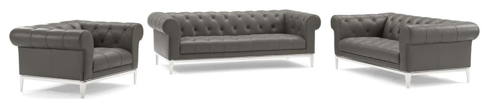 Idyll 3 Piece Upholstered Leather Set - Gray