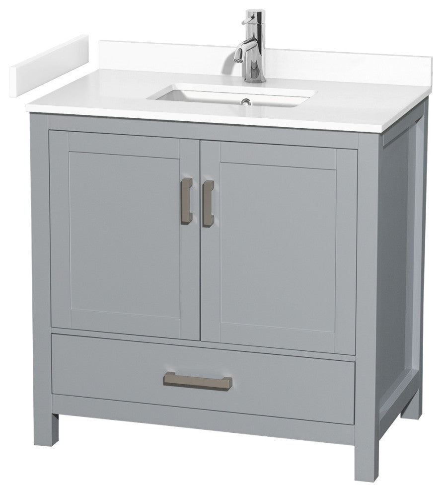 36" Single Bathroom Vanity, Gray, White Cultured Marble Countertop, Sink