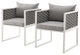 Modern Outdoor Dining Chair Armchair, Set of 2, Fabric Aluminium, White Gray