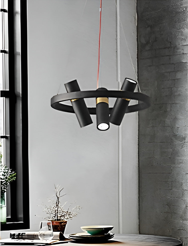 Celerina/Schlarigna | Round Black Metal LED Pendant Light, 3 Heads, Warm Light