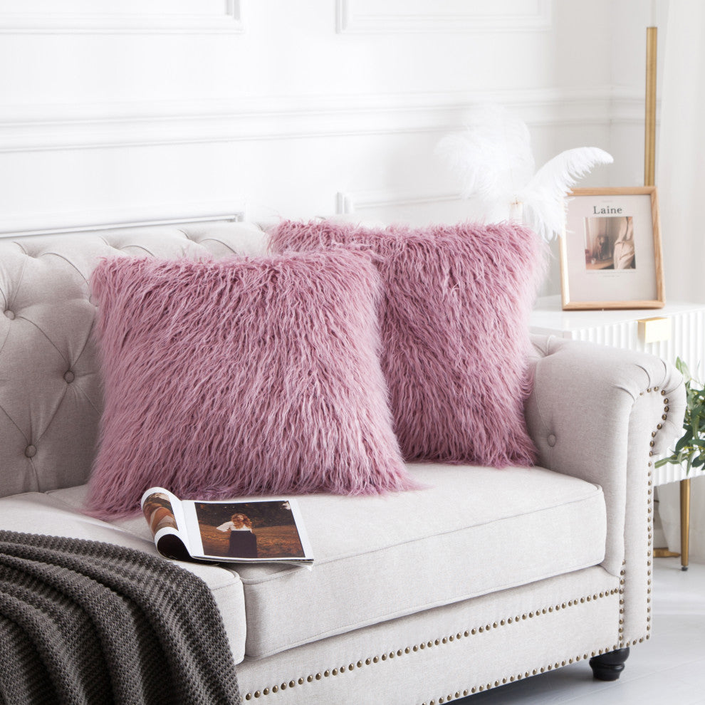 Mongolian Faux Fur Pillow Shell Set, Lilas, 20"x20"