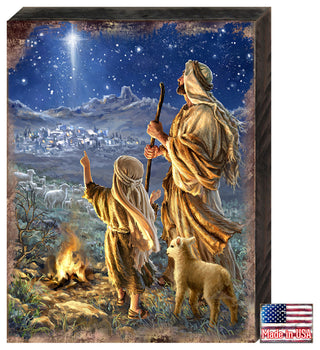 Shepherds Keeping Watch Wooden Block, 12 X 9