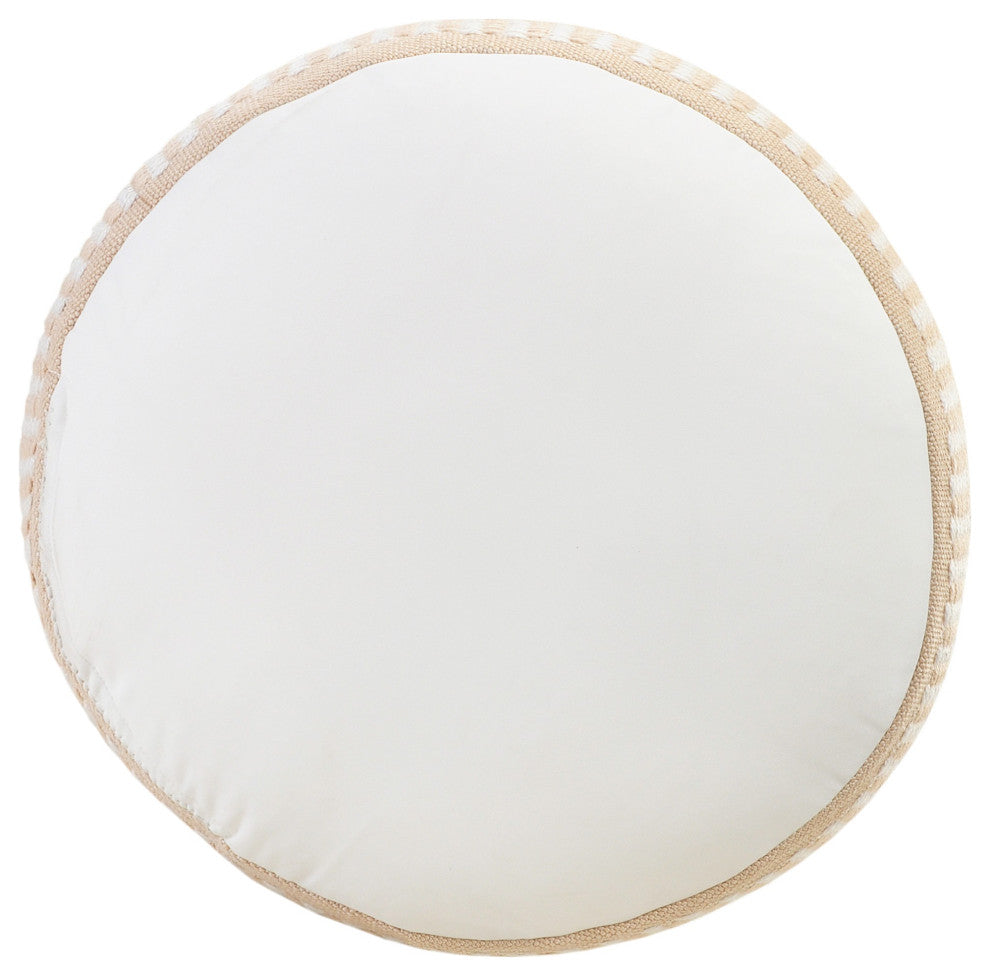 Dash and Stripe Geometric Indoor Outdoor Pouf, Peach/White
