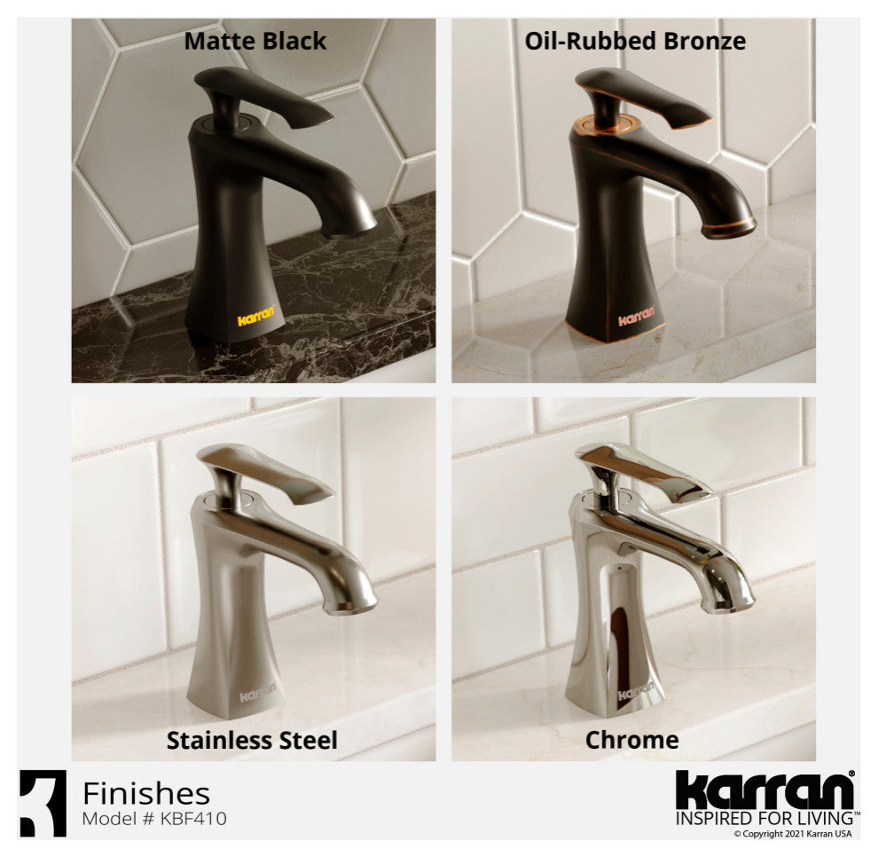 Karran 1-Hole 1-Handle Bathroom Faucet With Pop-Up Drain, Stainless Steel