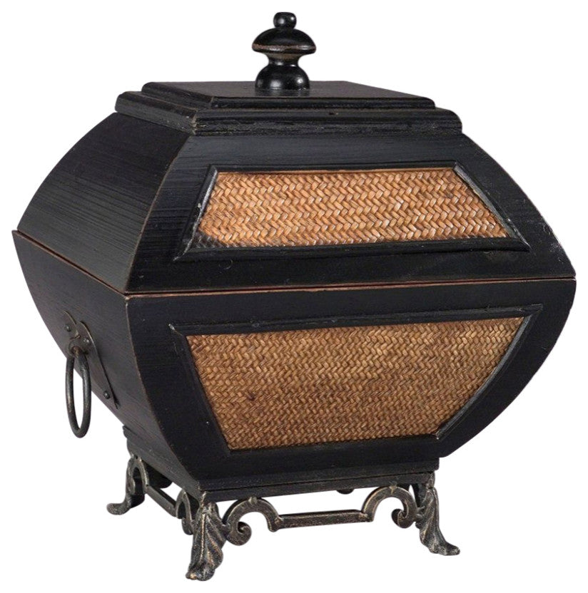 Wood and Wicker Decorative Box, Black/Hay