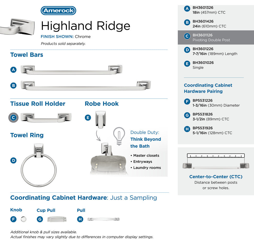 Amerock Highland Ridge Transitional Pivoting Double Post Toilet Paper Holder, Ch