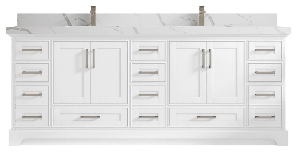 Fenway 84 Double Sink Bath Vanity in White 2" Calacatta Laza