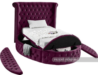 Luxus Button Tufted Velvet Round Bed, Purple, Twin