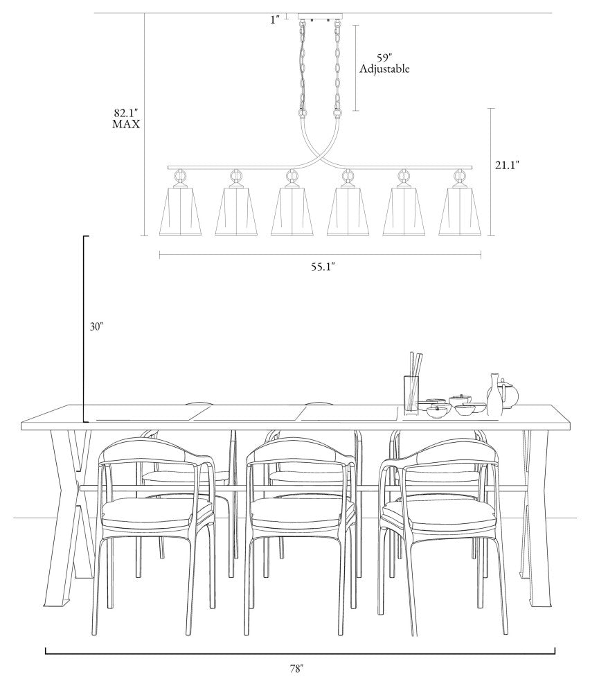 LNC Sduiaor 6-Light 55" Modern Linear LED Kitchen Island Light, Gold
