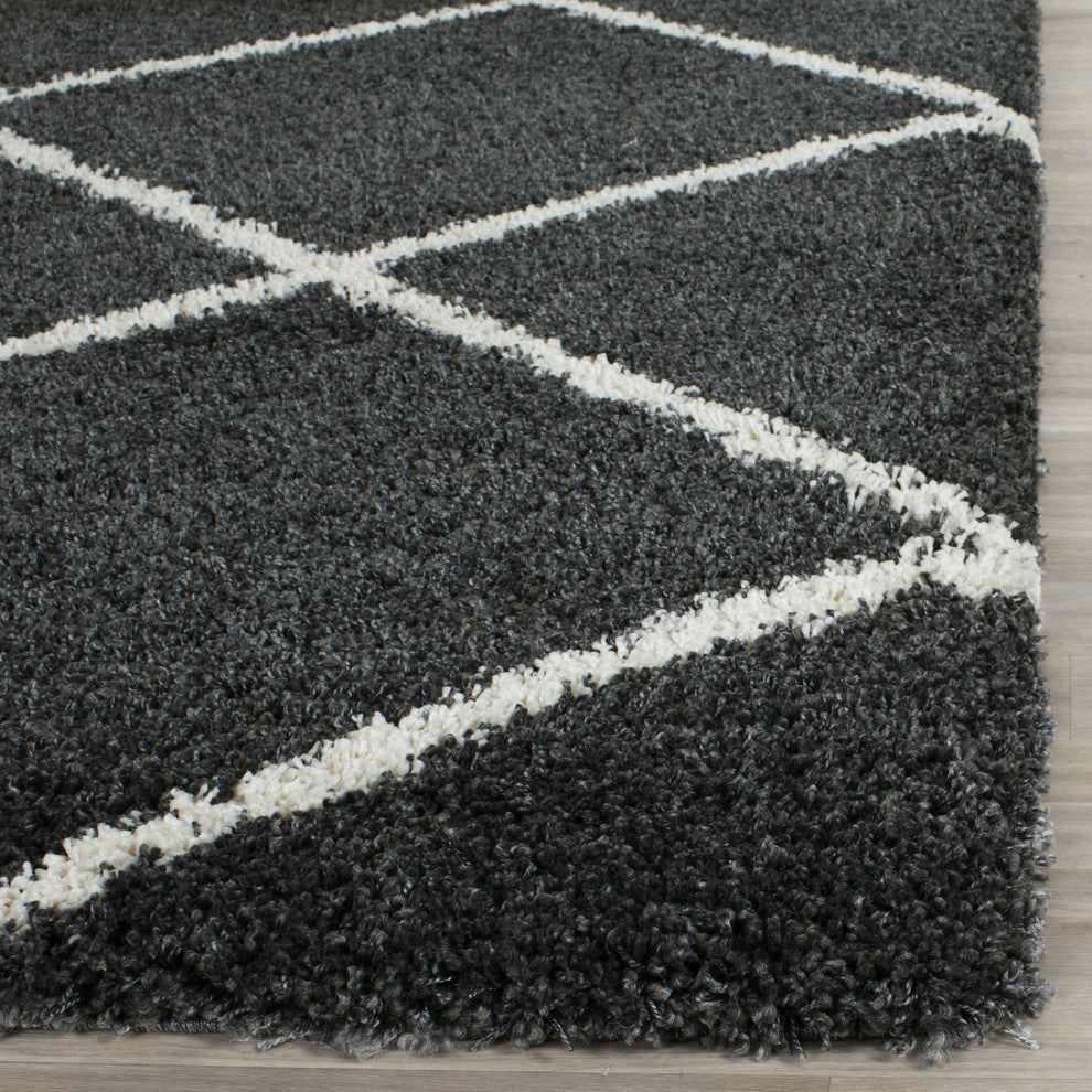 Safavieh Hudson Shag Sgh281G Shag Rug, Dark Gray/Ivory, 7'0"x7'0" Round