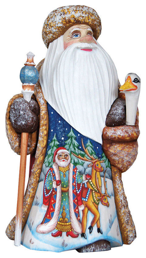 Artistic Wood Carved Christmas Goose Santa Claus Sculpture