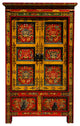 Tibetan Orange Yellow Jewel Floral Tall End Table Nightstand Cabinet Hcs7625