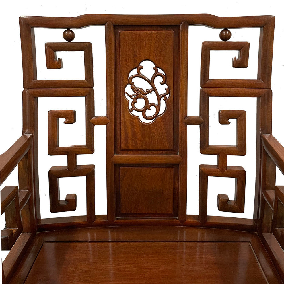 Consigned Vintage Chinese Rosewood Carved Living Room Chair - a Pair