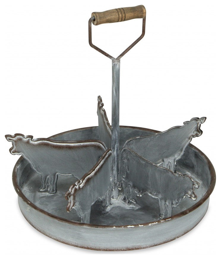 Rustic Metal 5 Slot Tray With Cow Dividers