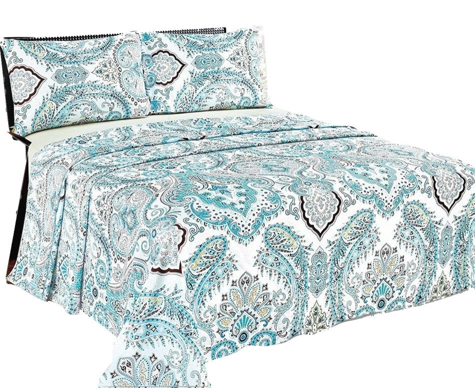 Frozen Forest Blue Paisley Flat Sheet  Set, Twin