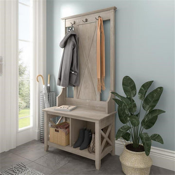 Key West Hall Tree with Shoe Storage Bench in Washed Gray - Engineered Wood