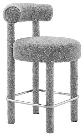 Toulouse Boucle Fabric Counter Stool - Set of 2 - Light Gray Silver