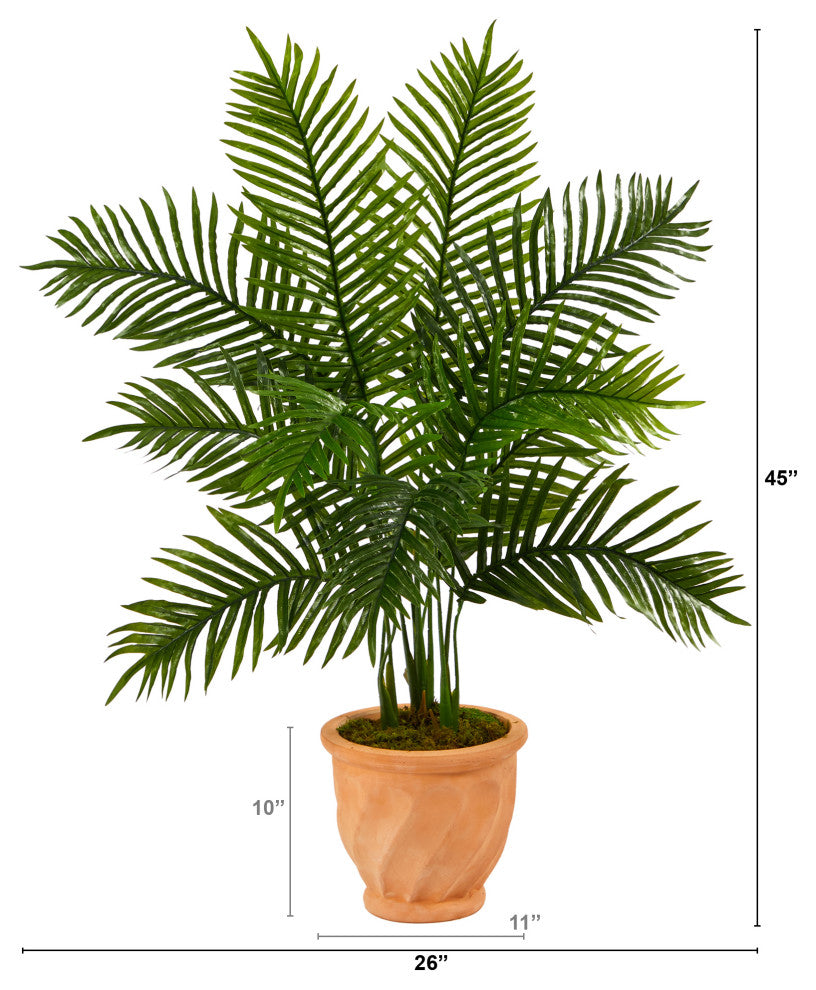 45" Areca Palm Artificial Tree, in Terracotta Planter, Real Touch