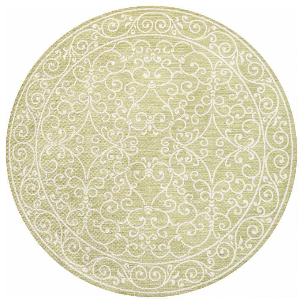 Charleston Filigree Textured Weave Indoor/Outdoor, Green/Cream, 5' Round