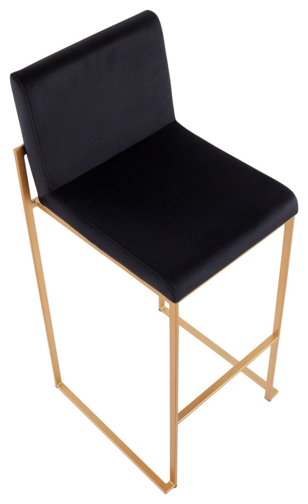 Lumisource Fuji Contemporary High Back Barstool, Gold Steel and Black Velvet