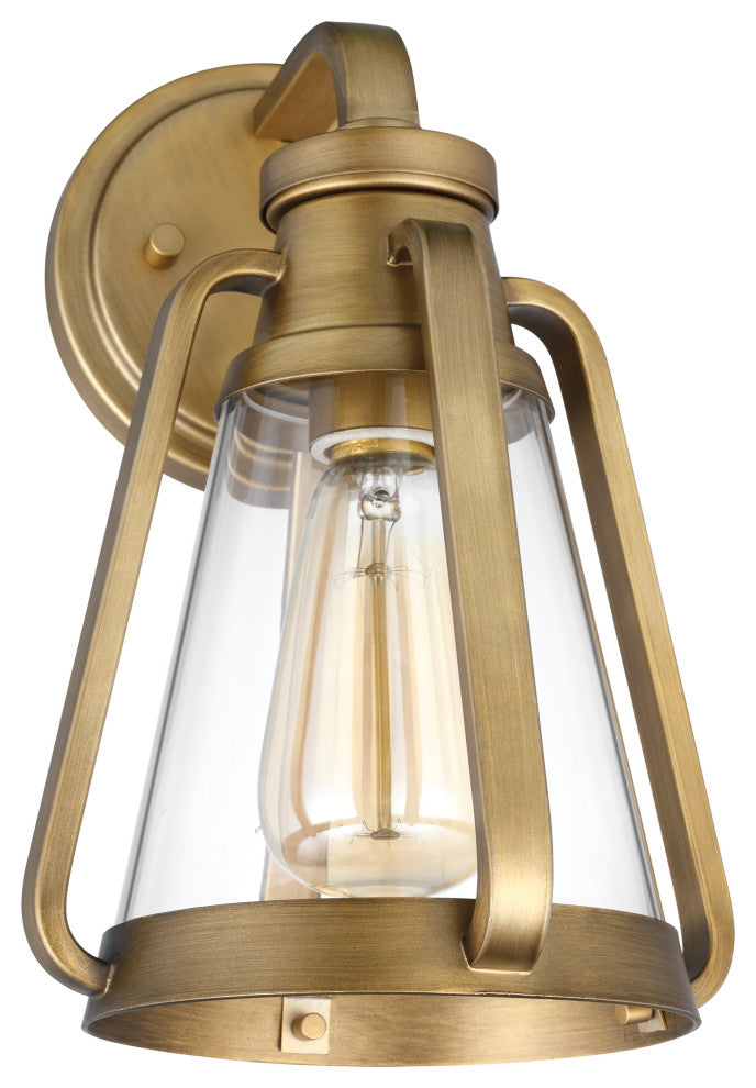 Everett 1-Light Small Wall Sconce, Natural Brass With Clear Glass
