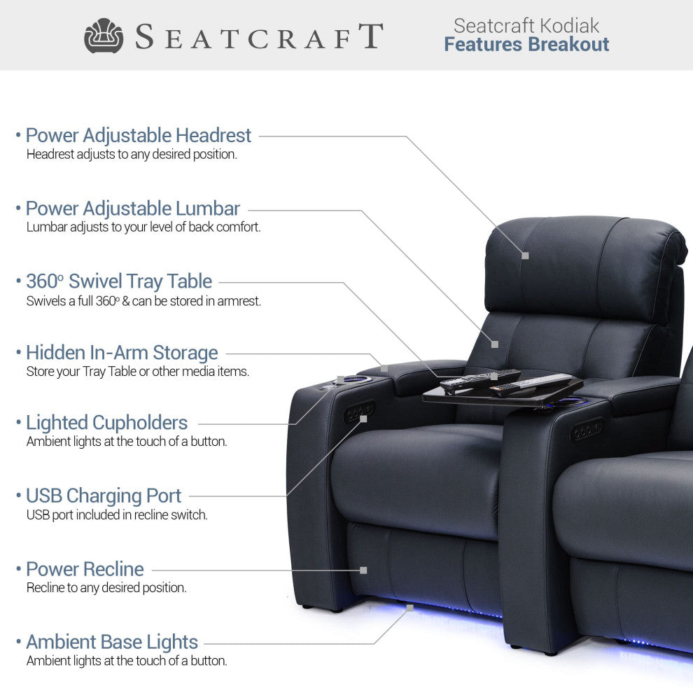 Seatcraft Kodiak Home Theater Seating, Black, Row of 1