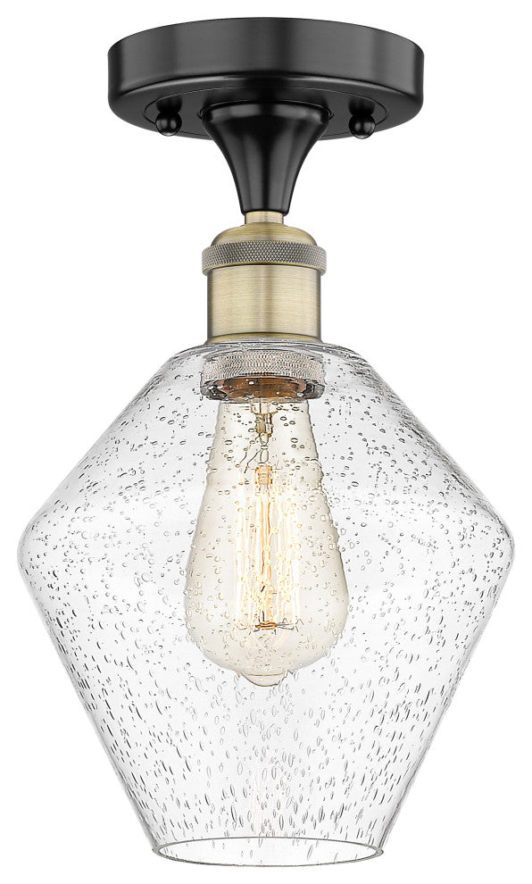 Cindyrella-1 Light 8" Semi-Flush Mount-Black Antique Brass, Seedy Glass Shade