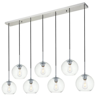 Midcentury Modern Chrome And Clear 7-Light Pendant