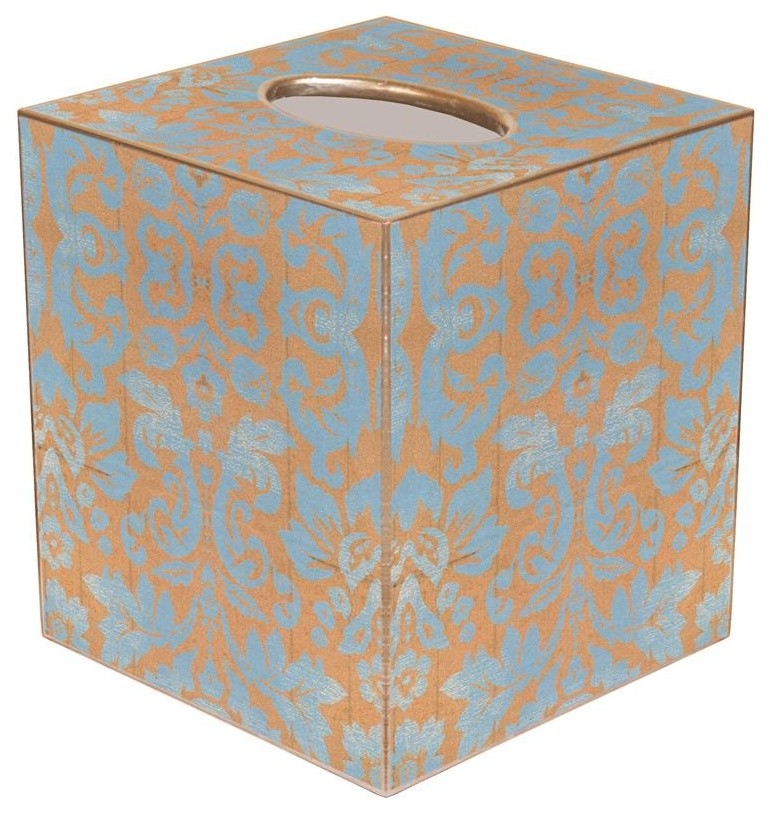 TB1248 - Copper & Blue Damask Tissue Box Cover