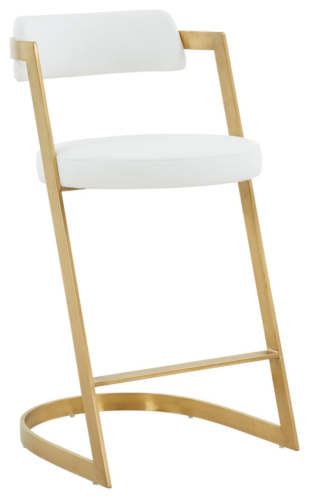 Modrest Shandra White PU and Gold Counter Stool