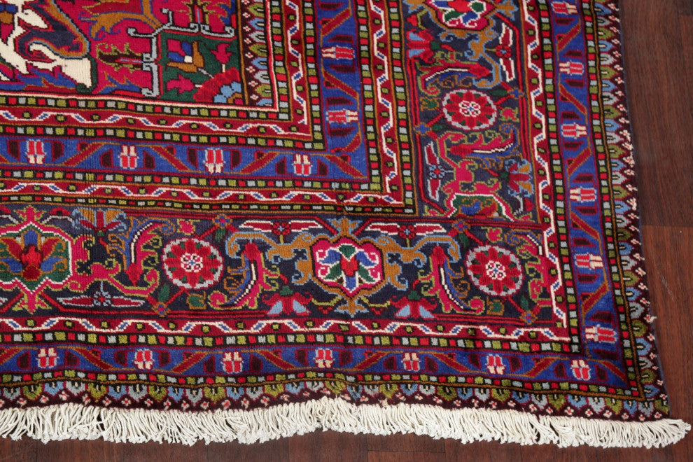 Consigned, Heriz Oriental Hand-Knotted Traditional Persian Area Rug, Red, 10x12