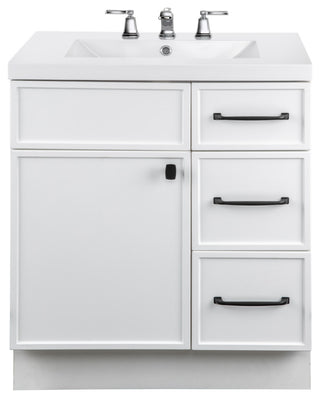 Manhattan Vanity, 1-Door 3-Drawer, White, 30", Single Bowl