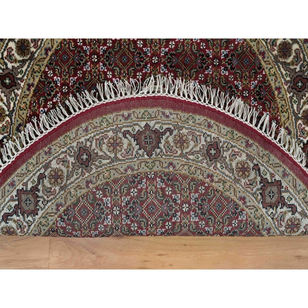 Mahogany Red Tebraz Mahi Design 175 KPSI Wool Hand Knotted Round Rug 3'4"x3'4"