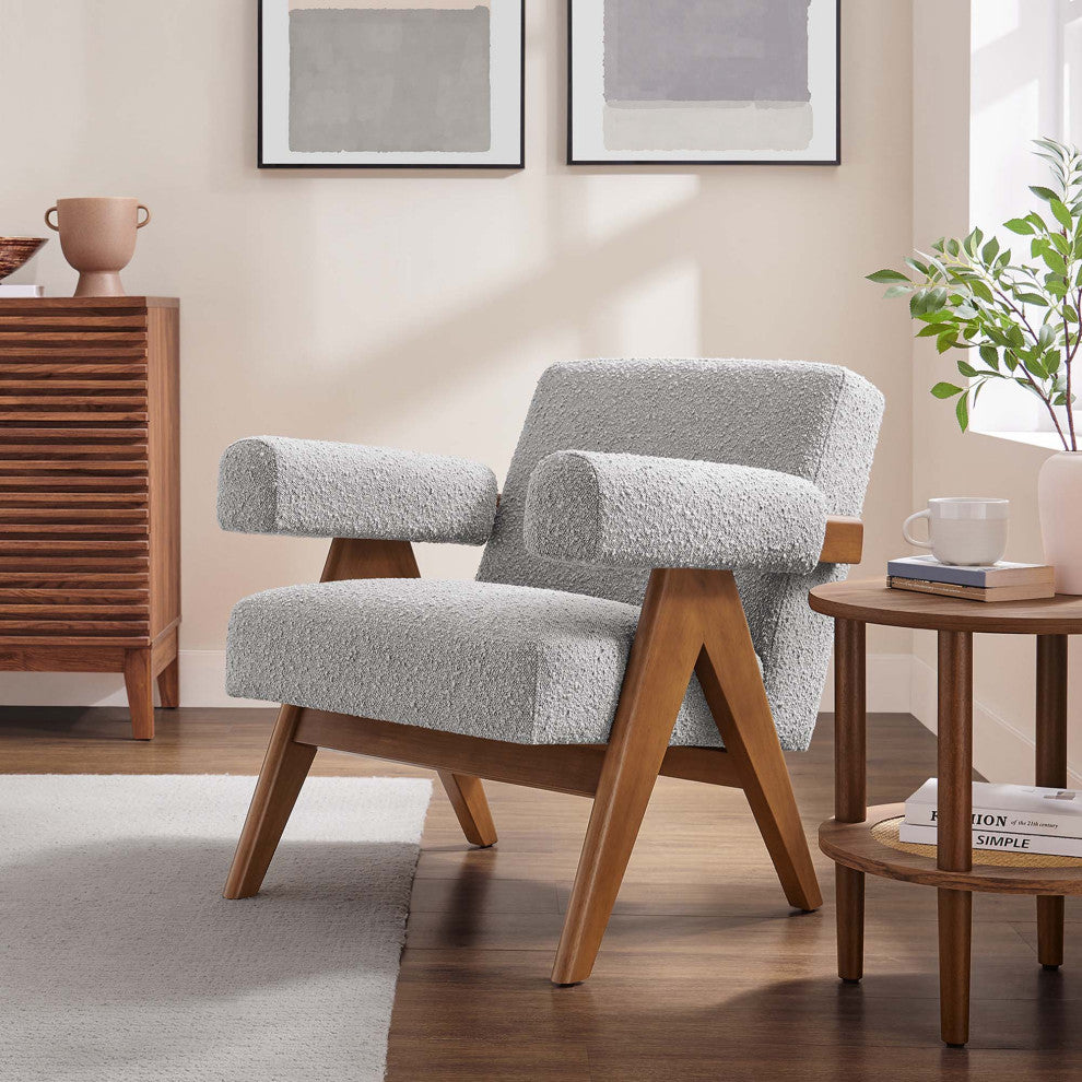 Lyra Boucle Fabric Armchair, Light Gray