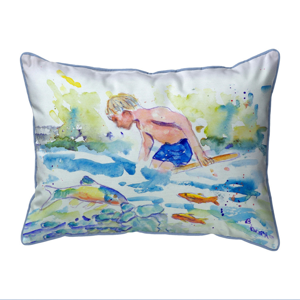 Boy & Fish Large Indoor/Outdoor Pillow 18x18