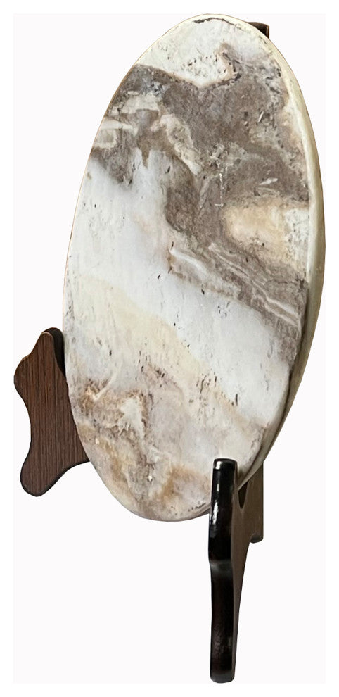 Chinese Natural Dream Stone Round White Fengshui Plaque Display Hws2262