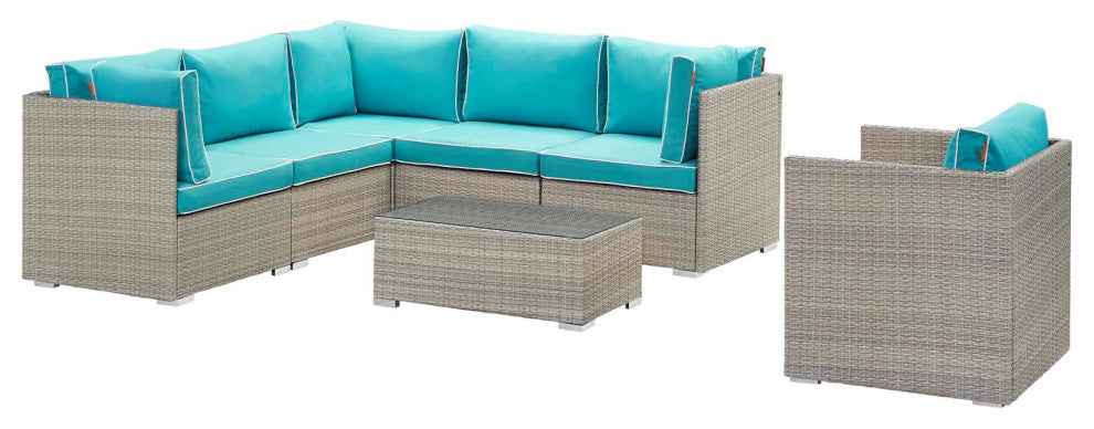 Repose 7-Piece Outdoor Patio Sectional Set Light Gray Turquoise
