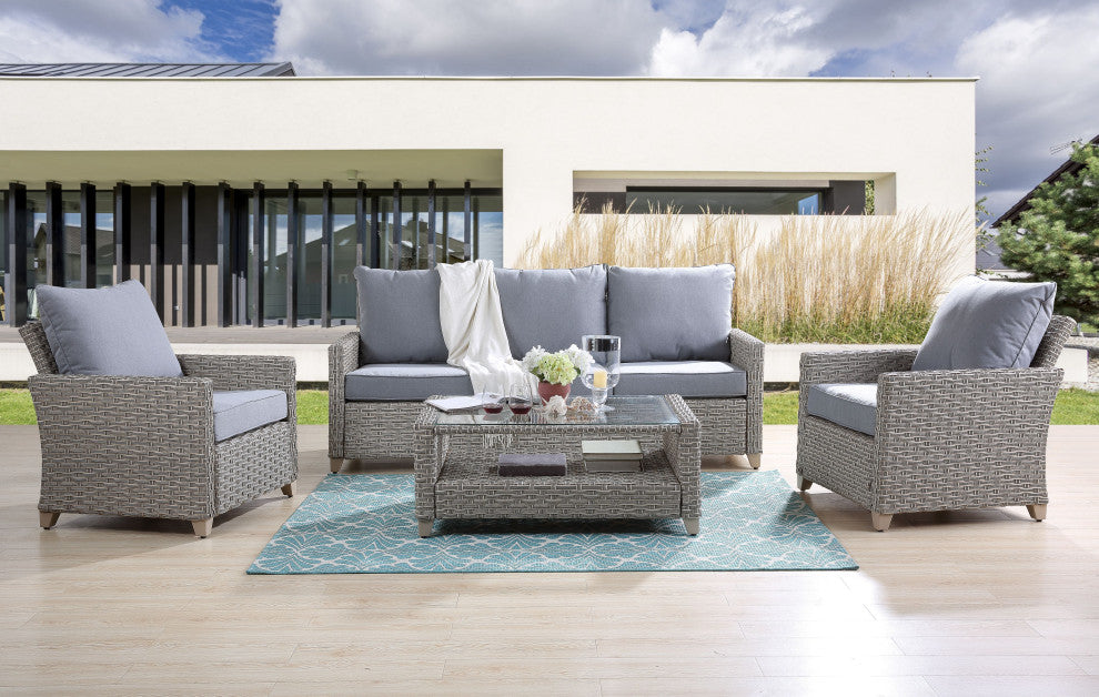 ACME Greeley 4PC Pack Patio Sofa Set in Gray Fabric & Gray Finish