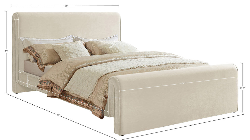 Sloan Black Velvet Full Bed, Cream, Queen