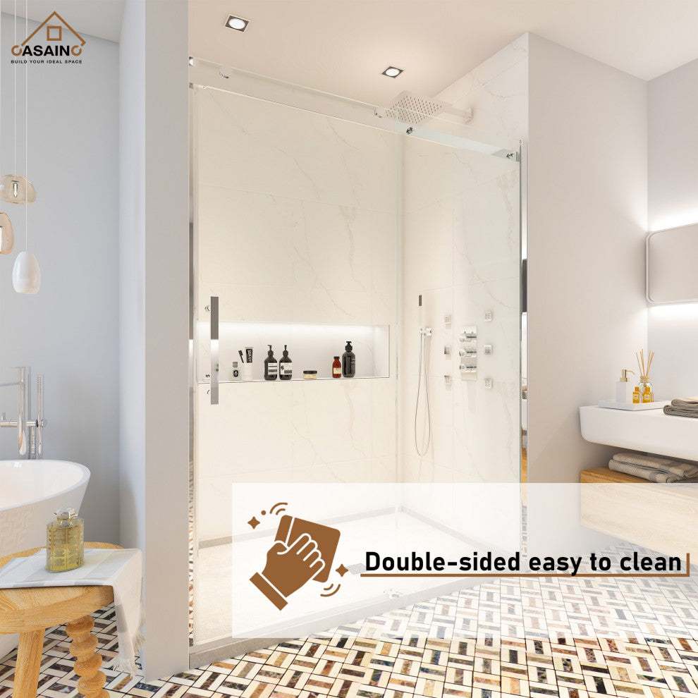 60-in x 76-in Frameless Sliding Shower Door, Chromed