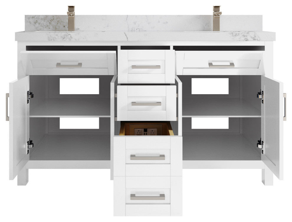 Cambridge 60 Double Bathroom Vanity in White 2" Calacatta Nuvo