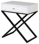 Koda White Wooden End Side Table Nightstand w/ Glass Top Drawer & Metal Base