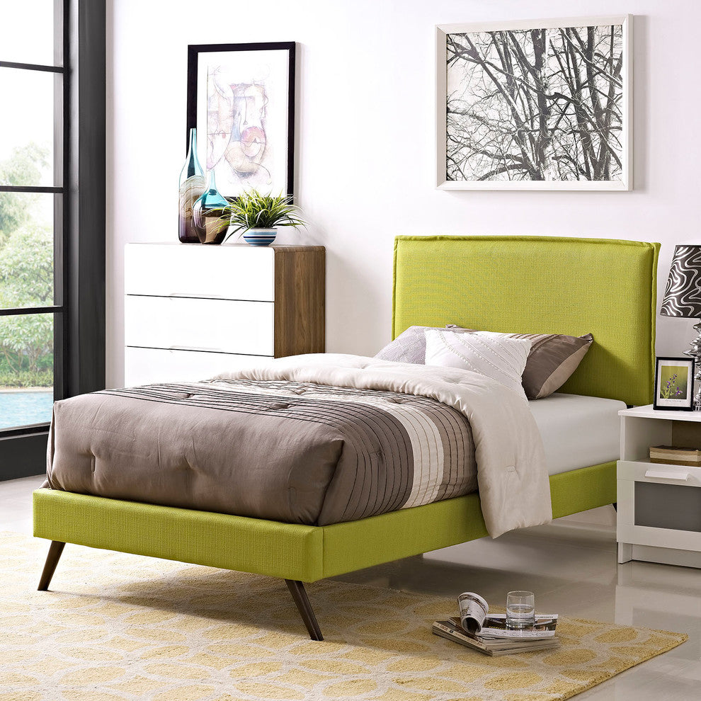 Modway Camille Twin Fabric Platform Bed With Round Splayed Legs, Wheatgrass