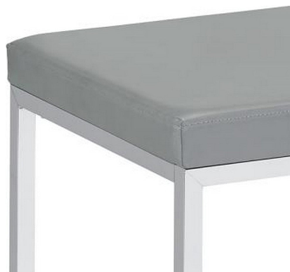Vanity Stool with Leatherette Seat and Tubular Frame, Gray